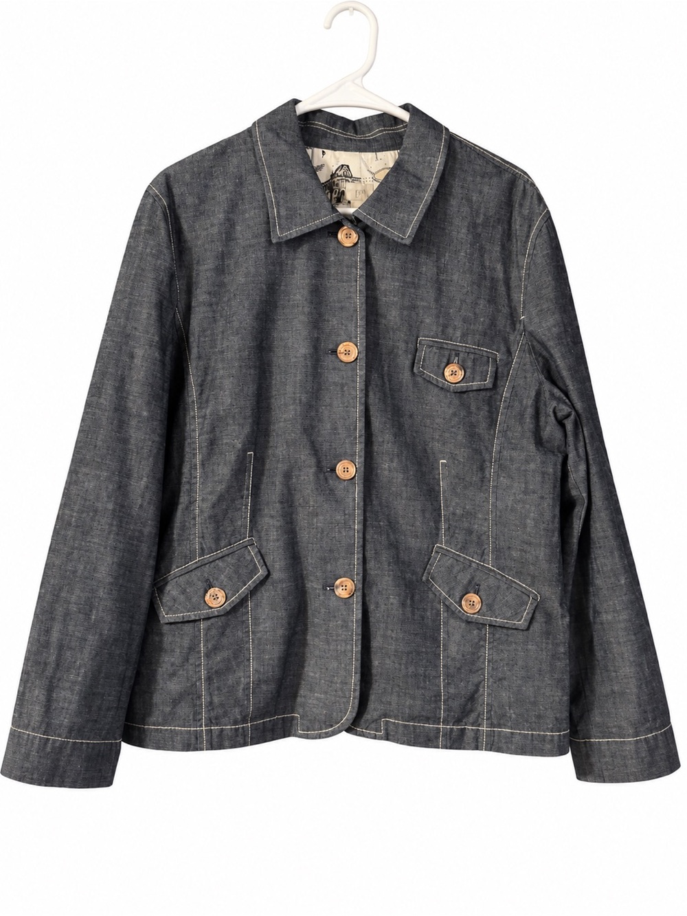 J.Jill XL Dark Indigo Cotton Chambray Utility Jacket - Picture 3 of 6